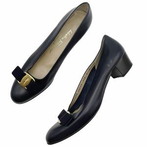 Salvatore Ferragamo Dark Blue Heels with Gold Accent